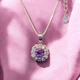 Amethyst Double Halo Pendant Necklace – Sterling Silver (S925)