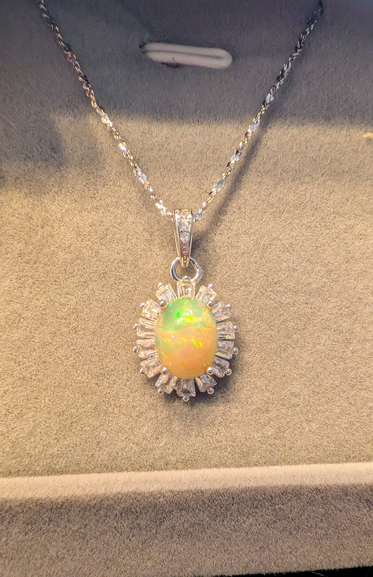 Genuine Opal Pendant Necklace – Sterling Silver (S925)