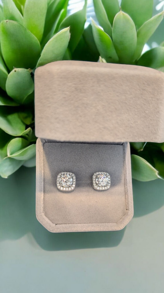 Moissanite 1ct Halo Stud Earrings (GRA Certified)