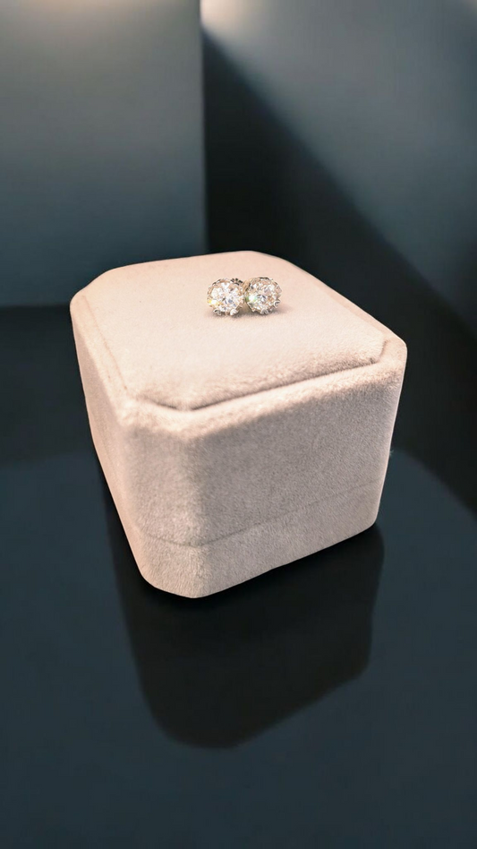 GRA-Certified 0.5ct Moissanite Stud Earrings | Sterling Silver Floral Heart Basket Setting