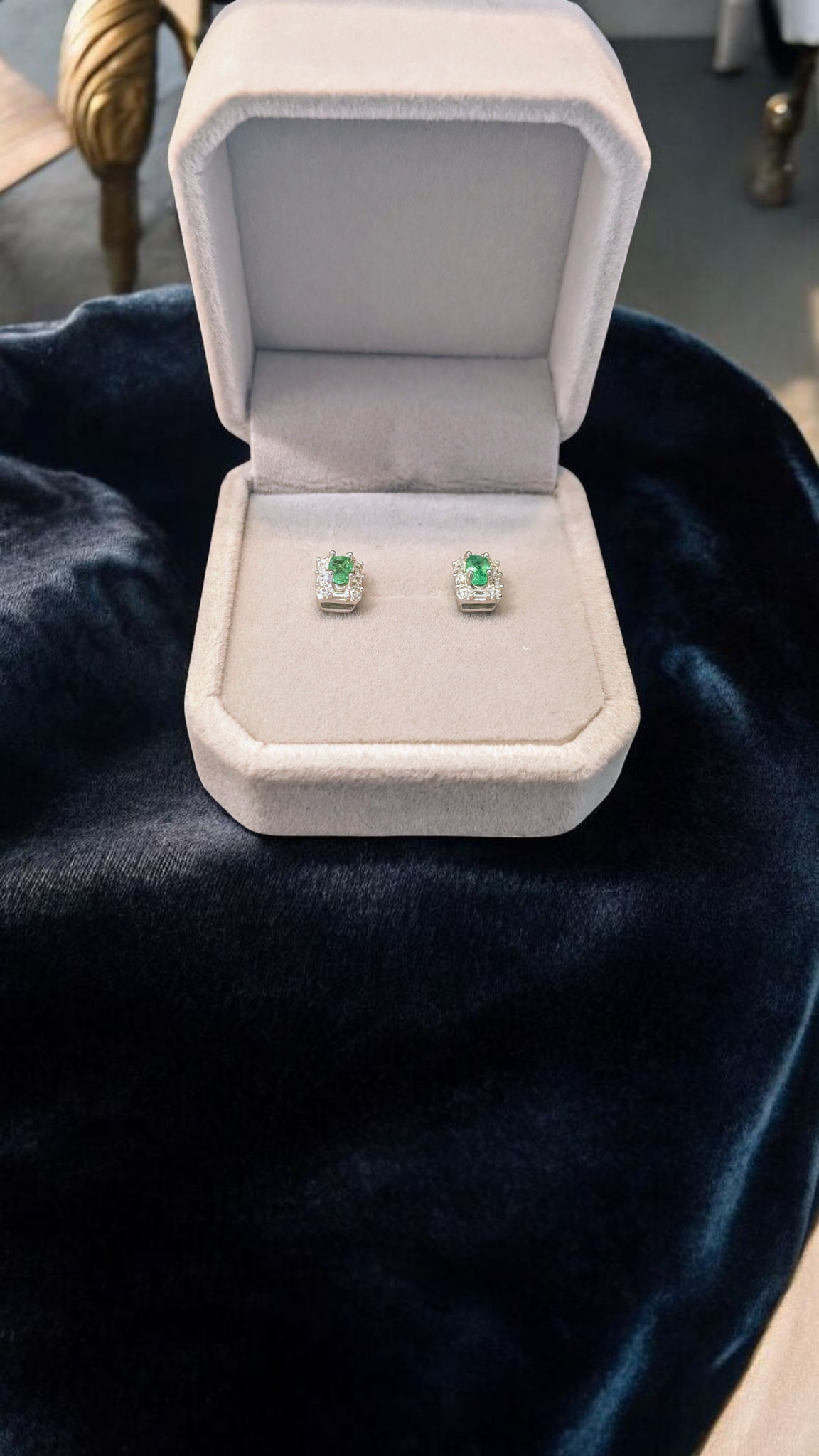 Natural Emerald Halo Earrings | 925 Sterling Silver | Luxe Baguette Cluster