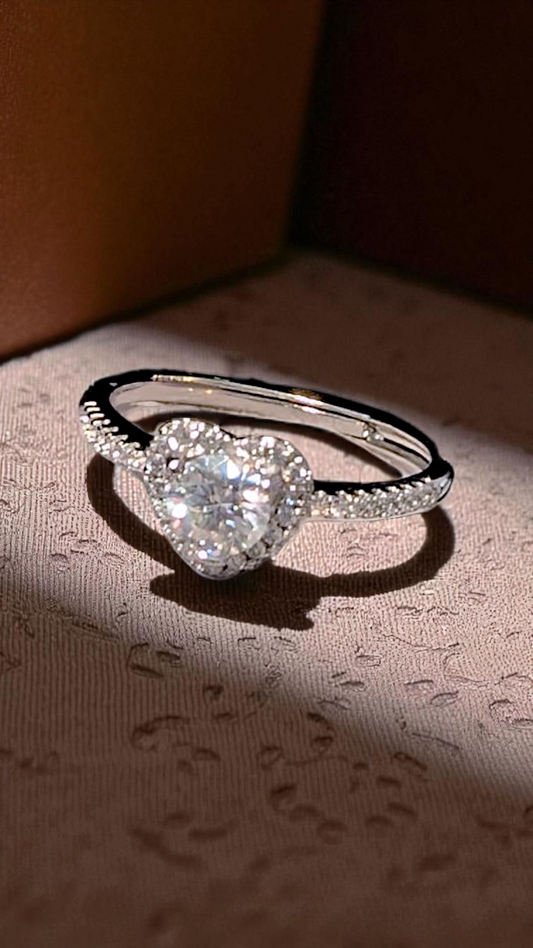 GRA-Certified 0.5ct Moissanite Heart Halo Ring – Sterling Silver