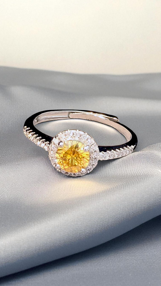 Yellow Moissanite Halo Ring – GRA Certified