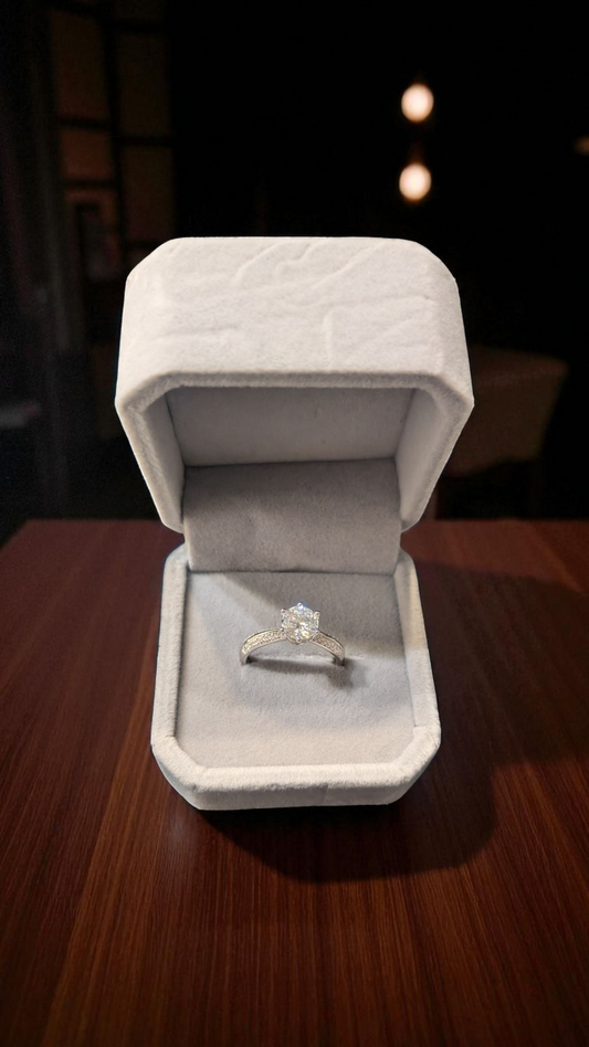 1ct Moissanite Solitaire Ring – Rhodium Plated, Sterling Silver