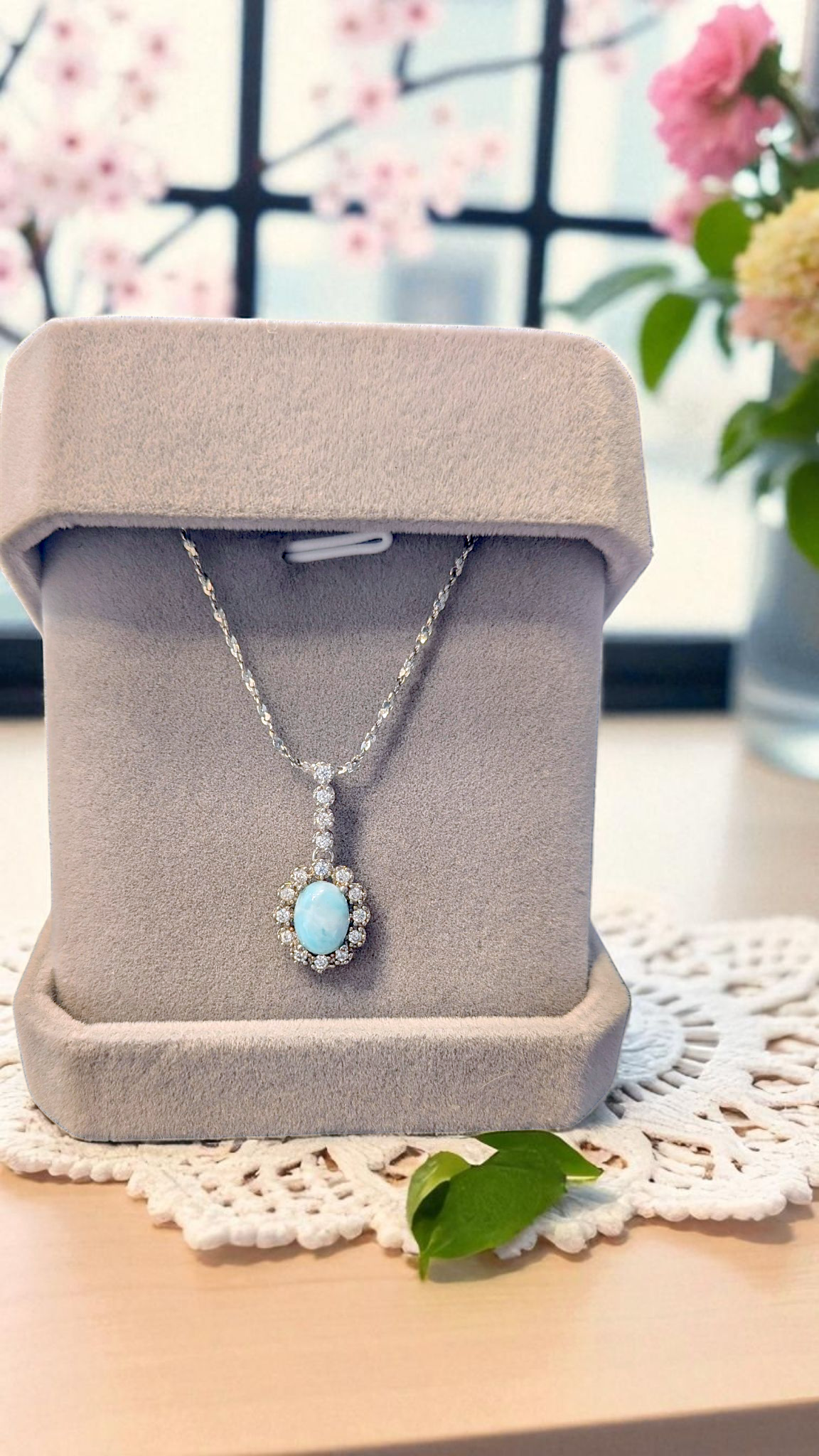 Larimar Halo Pendant Necklace | 925 Sterling Silver