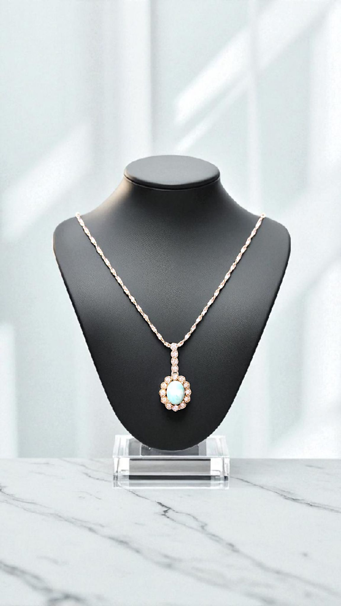Larimar Halo Pendant Necklace | 925 Sterling Silver