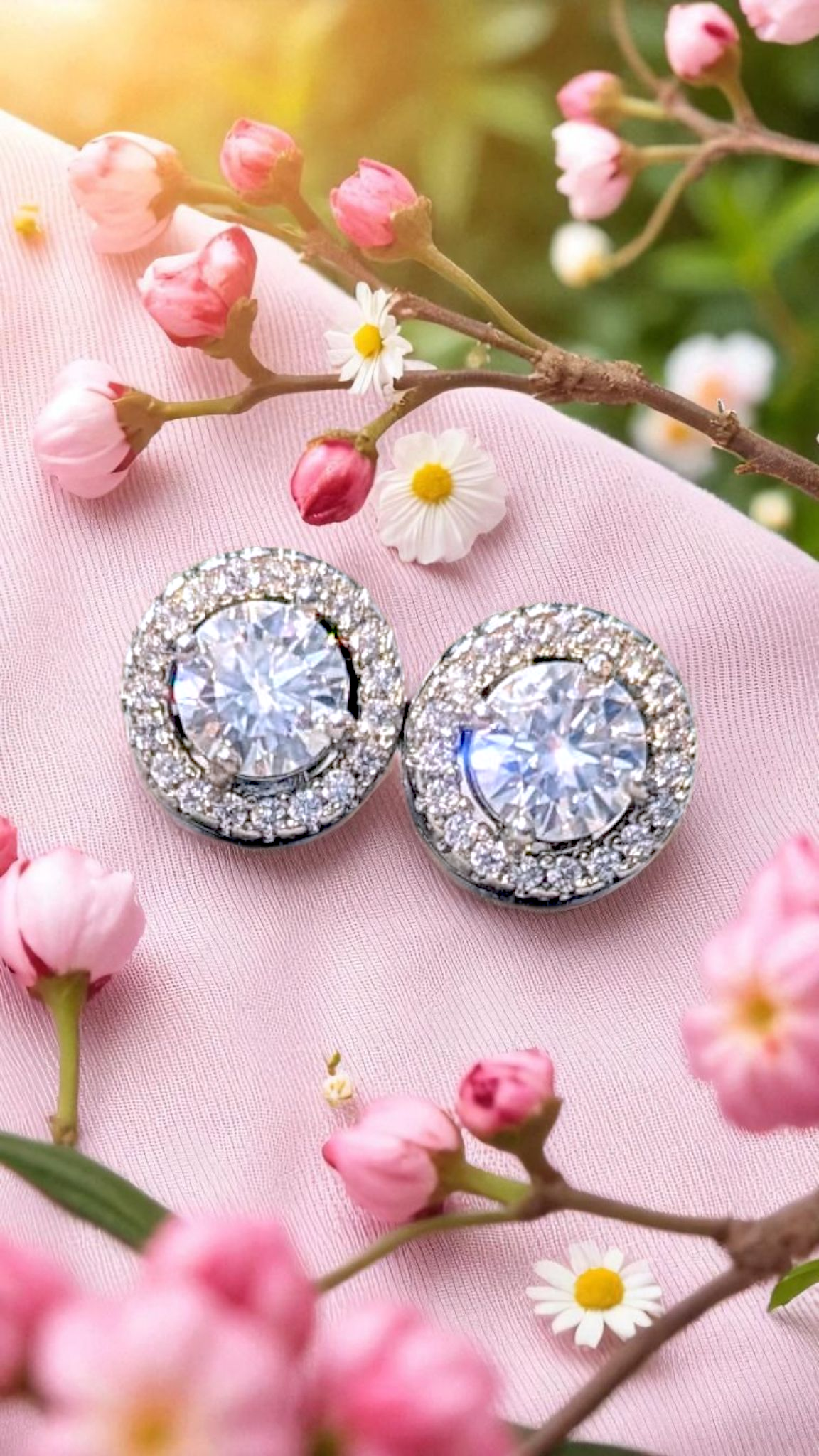 GRA Certified Moissanite Halo Stud Earrings – 0.5ct