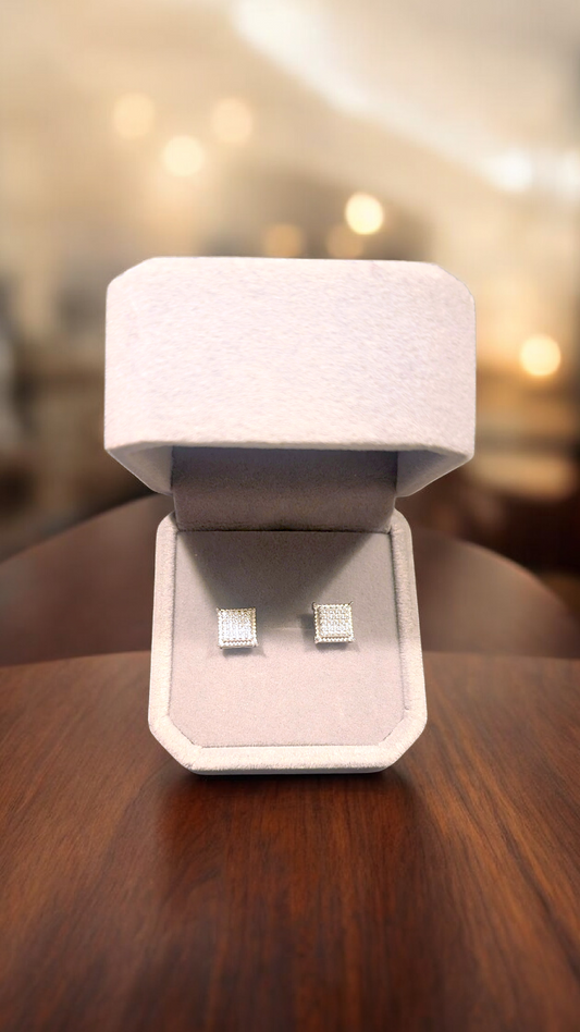 Square Pavé Moissanite Stud Earrings — S925 Platinum Plated