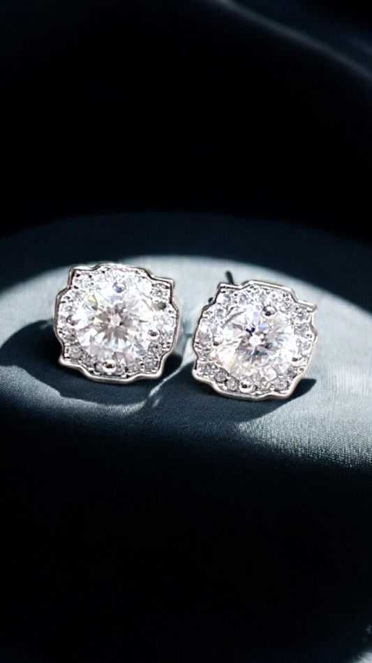 GRA Certified 0.5ct Moissanite Halo Stud Earrings – Sterling Silver