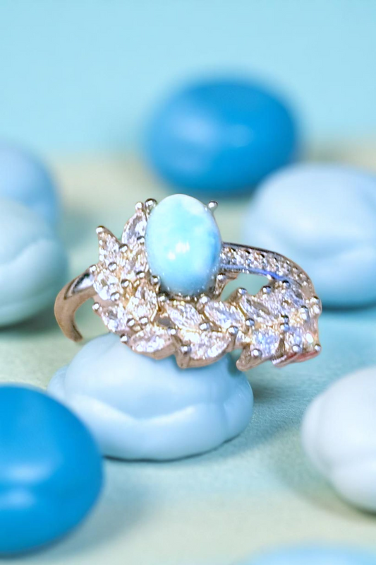 Larimar Leaf Accent Ring – Adjustable Sterling Silver (S925)