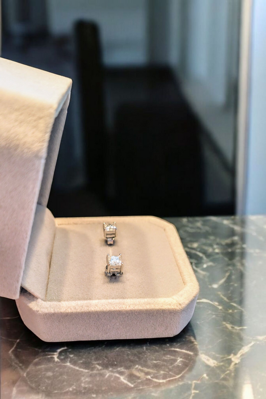 GRA Certified Moissanite Stud Earrings Princess Cut