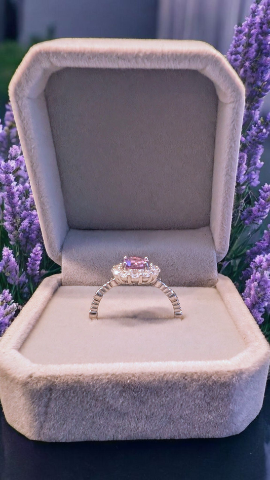 Stunning Amethyst Halo Ring – S925 Sterling Silver – Regal Sparkle!