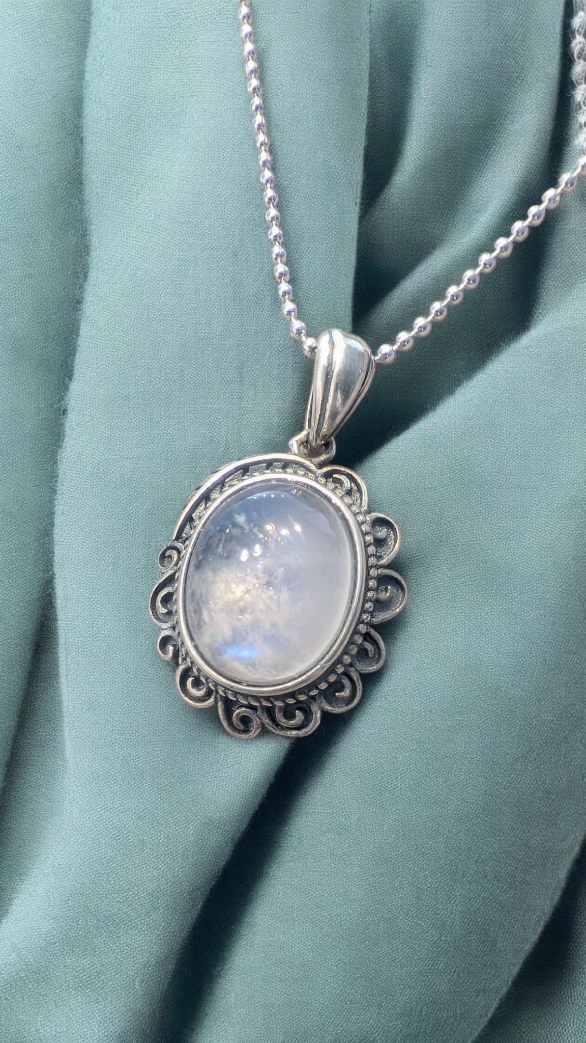 🌙Sterling Silver Moonstone Pendant Necklace | Vintage-Inspired Natural Gemstone🌙