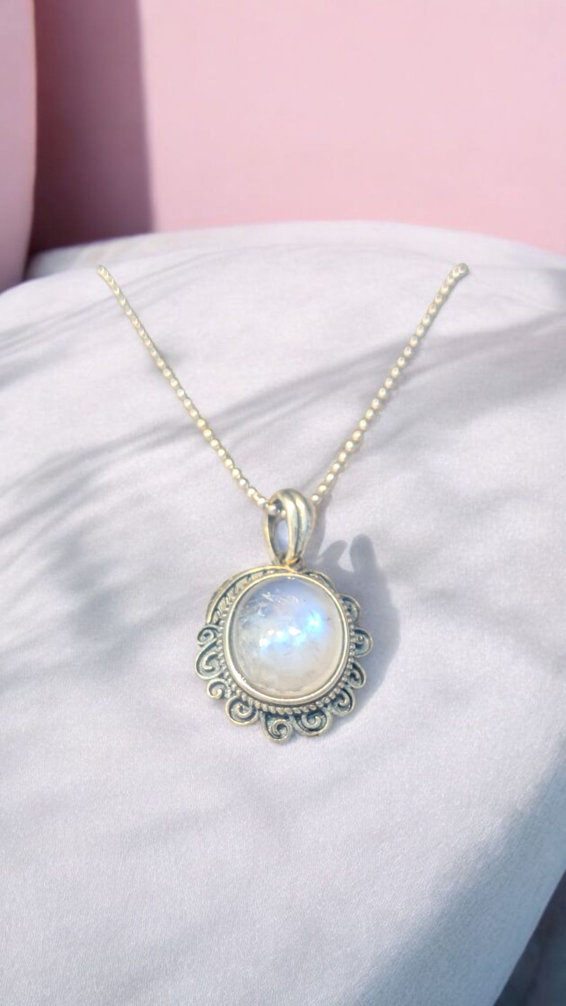 🌙Sterling Silver Moonstone Pendant Necklace | Vintage-Inspired Natural Gemstone🌙