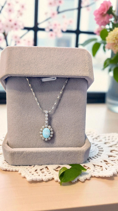 Larimar Halo Pendant Necklace | 925 Sterling Silver