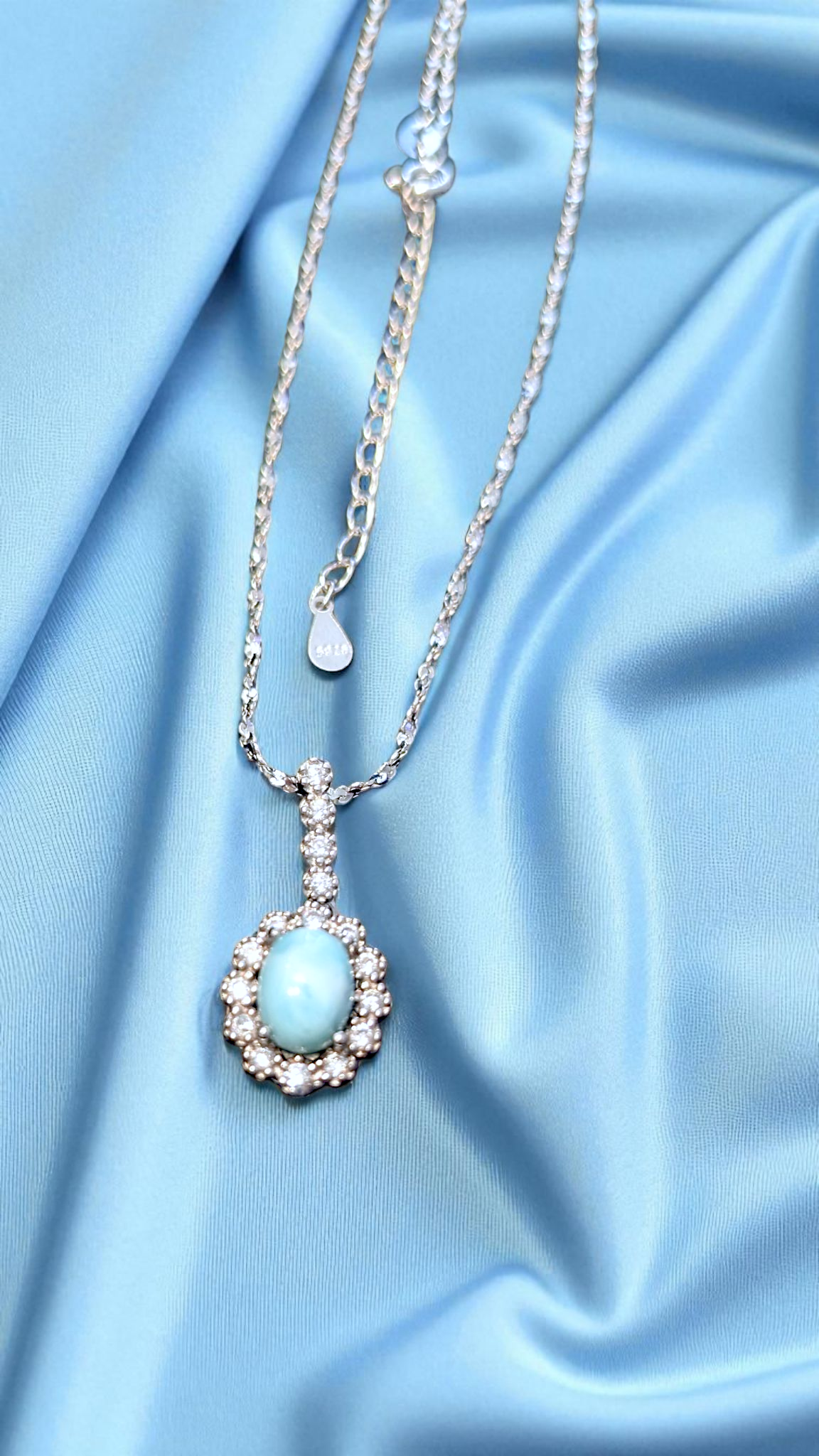 Larimar Halo Pendant Necklace | 925 Sterling Silver