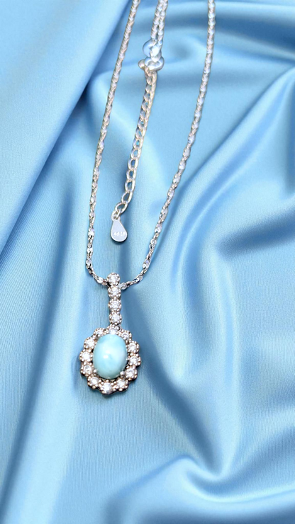 Larimar Halo Pendant Necklace | 925 Sterling Silver