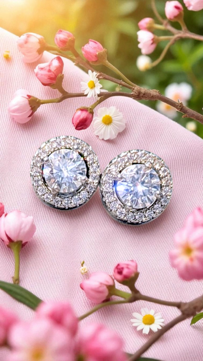 GRA Certified Moissanite Halo Stud Earrings – 0.5ct