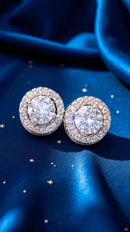 GRA Certified Moissanite Halo Stud Earrings – 0.5ct