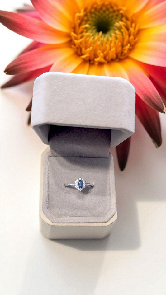 Natural Sapphire Halo Ring – 925 Sterling Silver