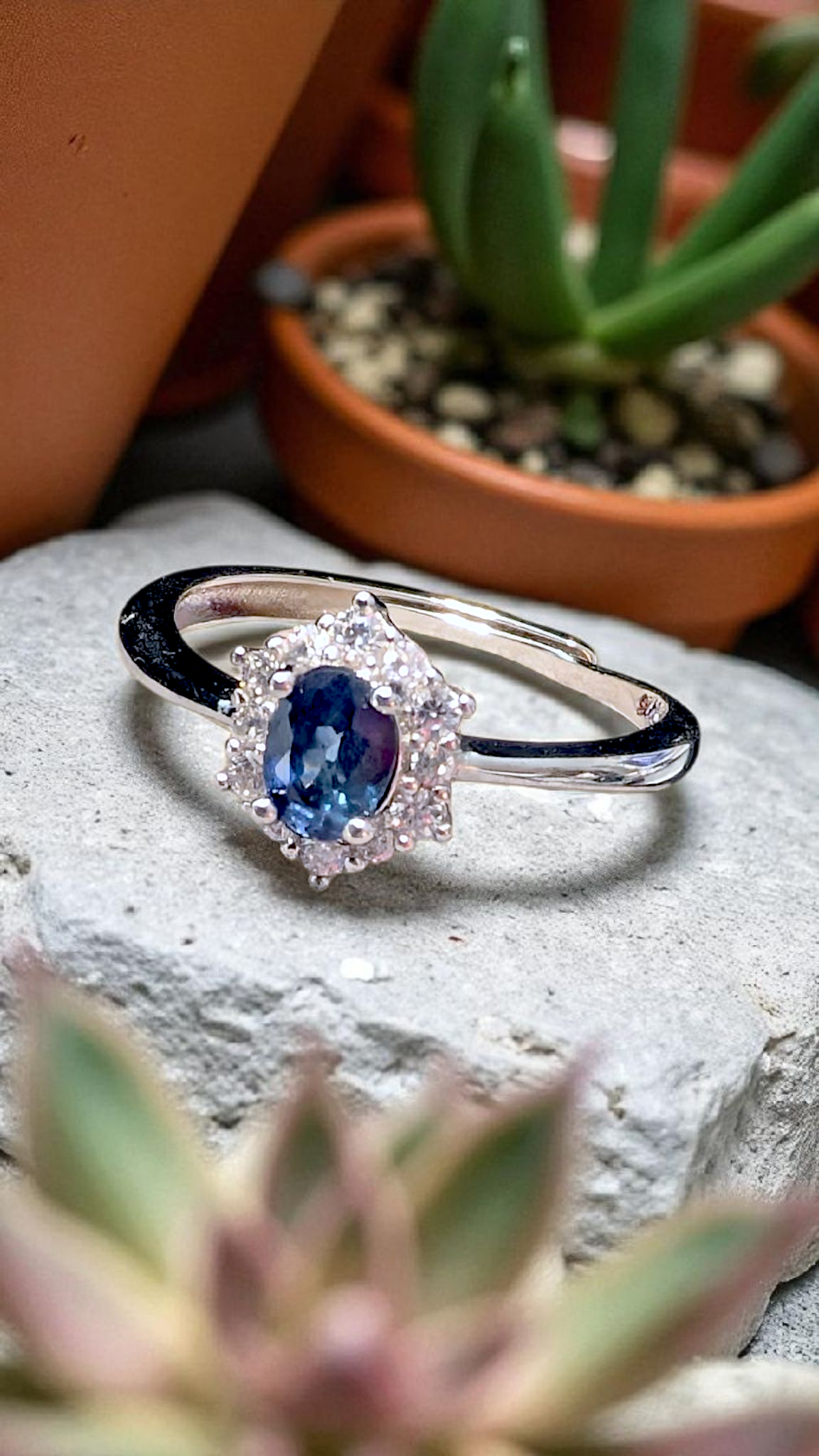 Natural Sapphire Halo Ring – 925 Sterling Silver