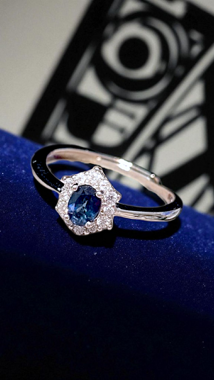 Natural Sapphire Halo Ring – 925 Sterling Silver