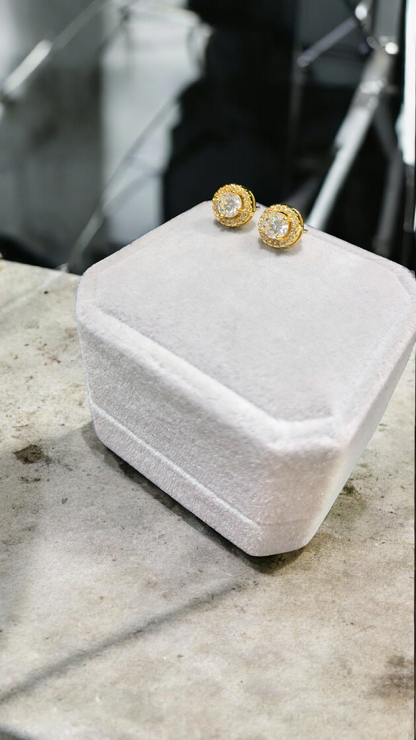 GRA Certified Moissanite Halo Stud Earrings – 18K Gold Plated Sterling Silver