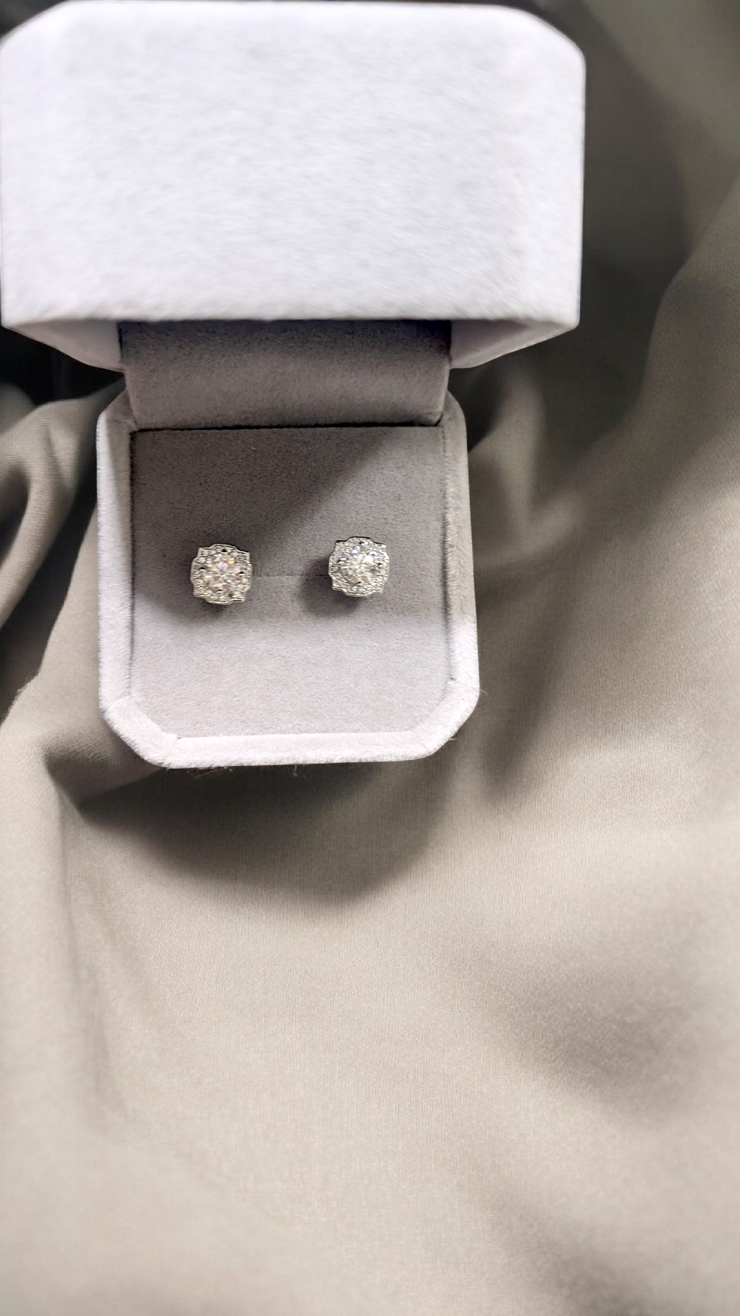 GRA Certified 0.5ct Moissanite Halo Stud Earrings – Sterling Silver