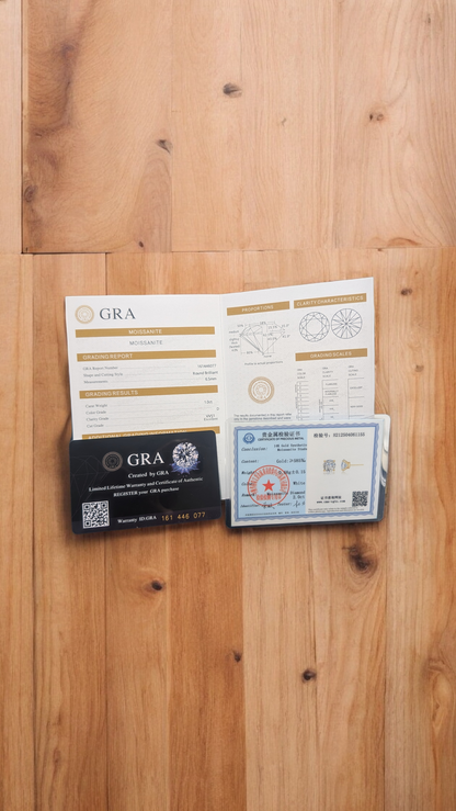 2.0 CT TW (1ct each)GRA Certified Moissanite Stud Earrings | Certified 14K Gold