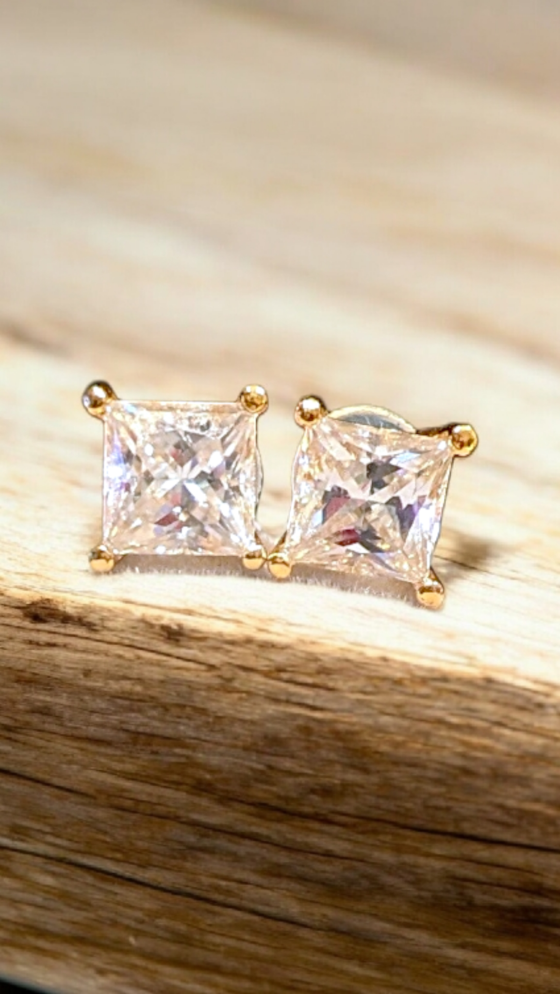 14K Gold Princess Cut Moissanite Stud Earrings — 2ct TW