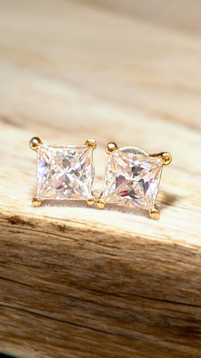 14K Gold Princess Cut Moissanite Stud Earrings — 2ct TW