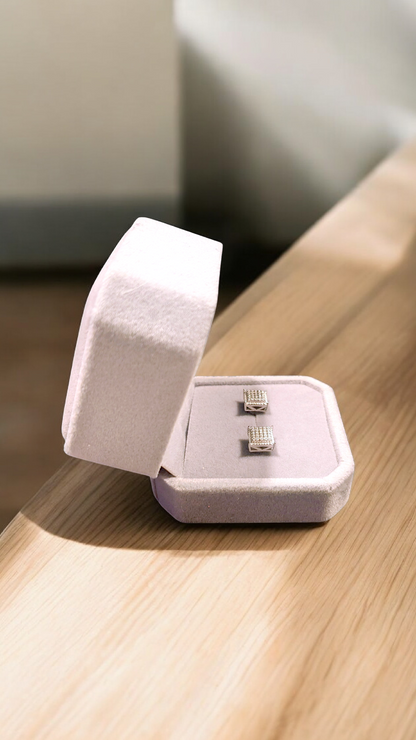 Square Pavé Moissanite Stud Earrings — S925 Platinum Plated
