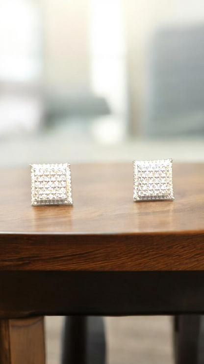Square Pavé Moissanite Stud Earrings — S925 Platinum Plated
