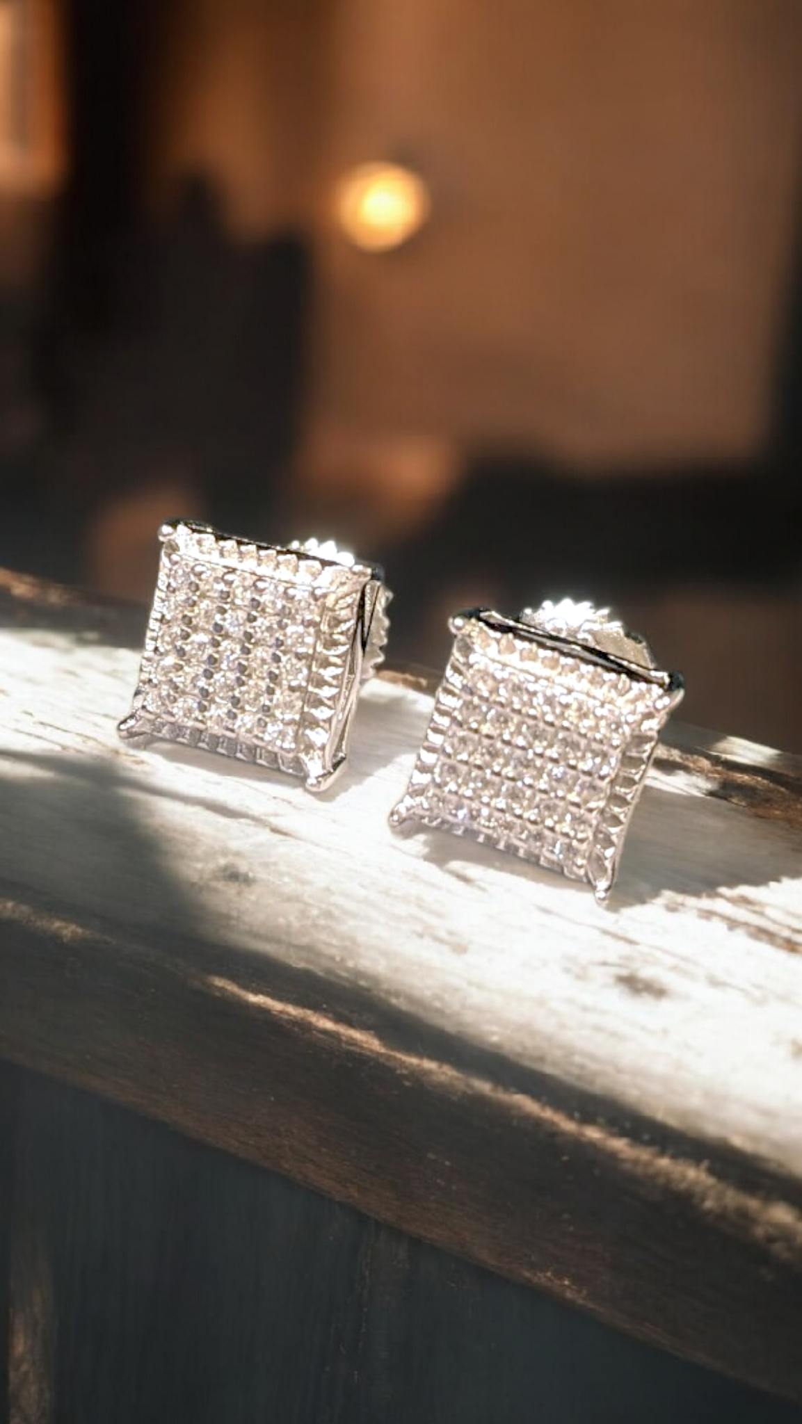 Square Pavé Moissanite Stud Earrings — S925 Platinum Plated