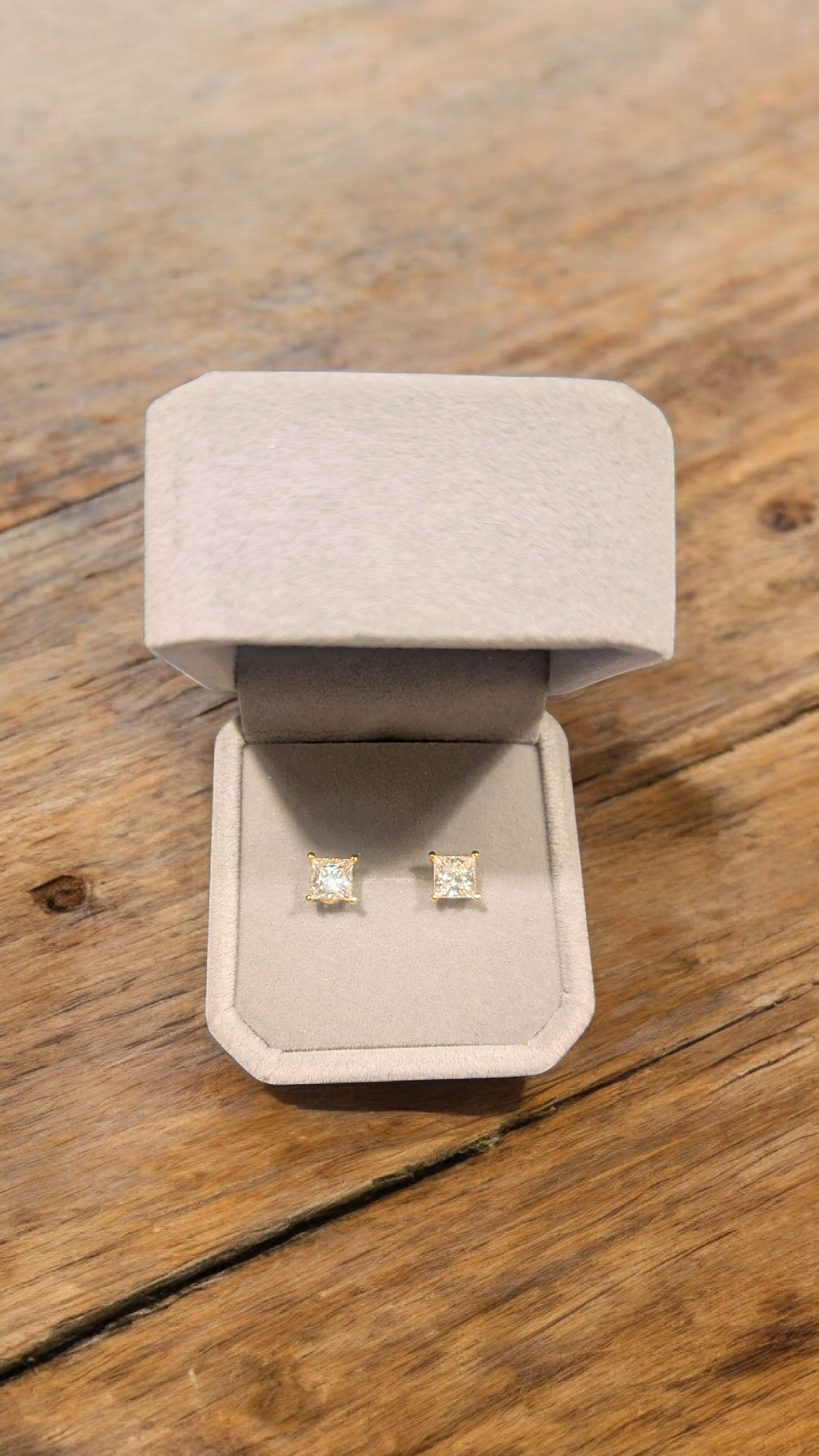 14K Gold Princess Cut Moissanite Stud Earrings — 2ct TW