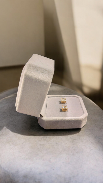 14K Gold Princess Cut Moissanite Stud Earrings — 2ct TW