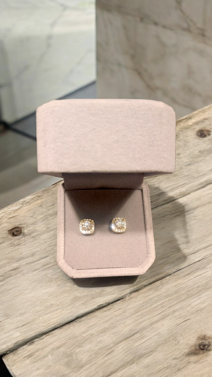 GRA Certified Moissanite Halo Stud Earrings – 18K Gold Plated Sterling Silver