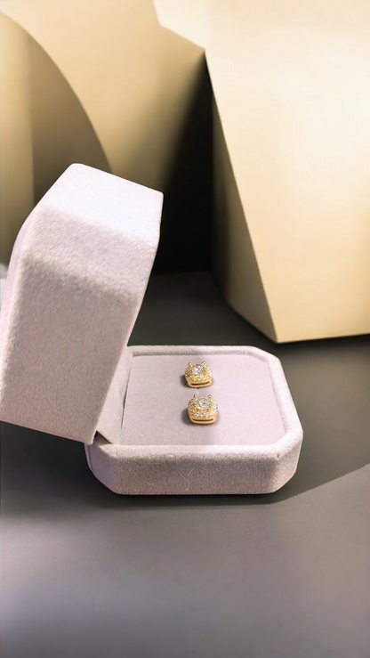 GRA Certified Moissanite Halo Stud Earrings – 18K Gold Plated Sterling Silver