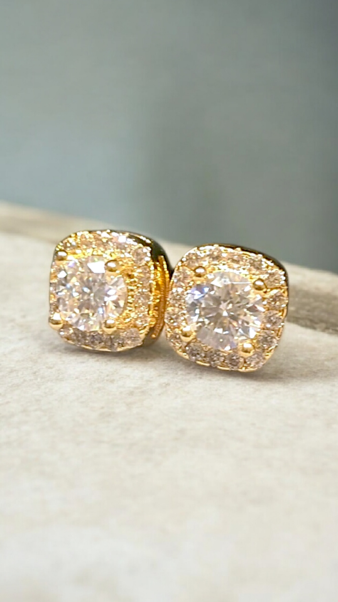 GRA Certified Moissanite Halo Stud Earrings – 18K Gold Plated Sterling Silver