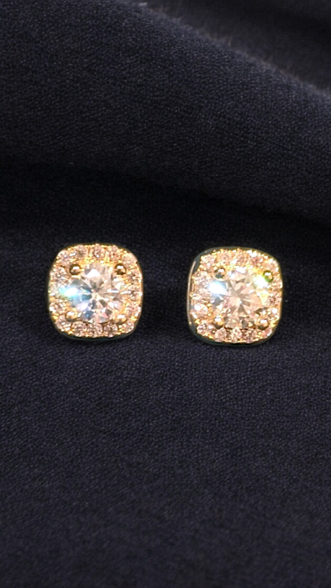 GRA Certified Moissanite Halo Stud Earrings – 18K Gold Plated Sterling Silver