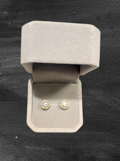 GRA Certified Moissanite Halo Stud Earrings – 18K Gold Plated Sterling Silver