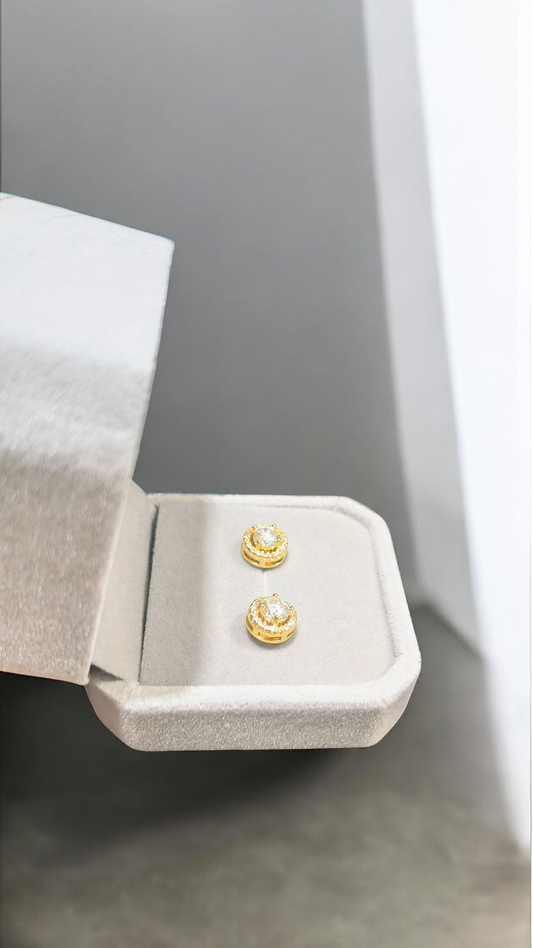 GRA Certified Moissanite Halo Stud Earrings – 18K Gold Plated Sterling Silver