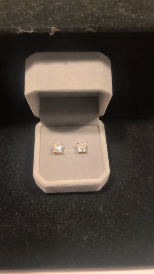 14K Gold Princess Cut Moissanite Stud Earrings — 2ct TW