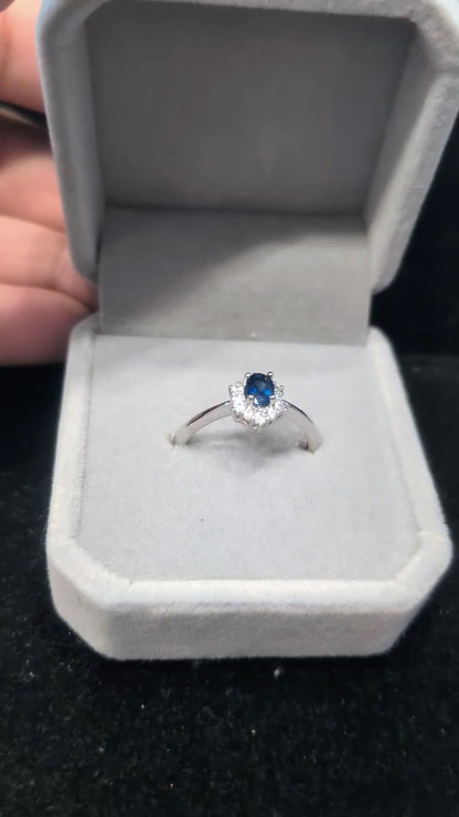 Natural Sapphire Halo Ring – 925 Sterling Silver