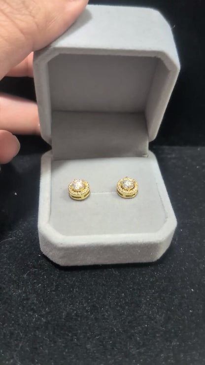 GRA Certified Moissanite Halo Stud Earrings – 18K Gold Plated Sterling Silver