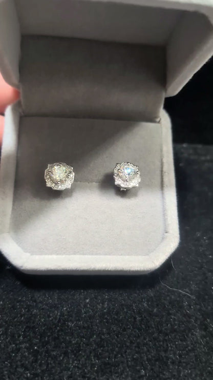 GRA Certified 0.5ct Moissanite Halo Stud Earrings – Sterling Silver