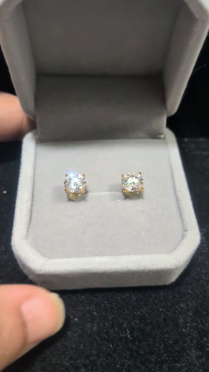 2.0 CT TW (1ct each)GRA Certified Moissanite Stud Earrings | Certified 14K Gold