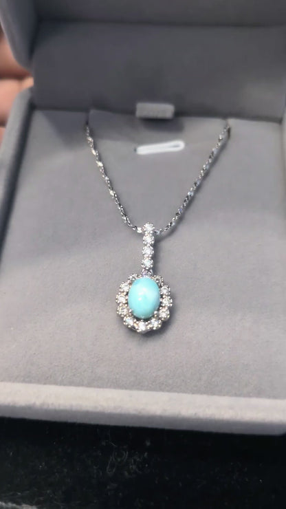 Larimar Halo Pendant Necklace | 925 Sterling Silver