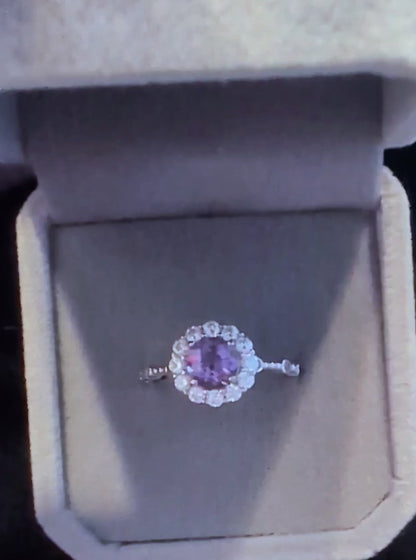 ✨Stunning Amethyst Halo Ring – S925 Sterling Silver – Regal Sparkle!✨