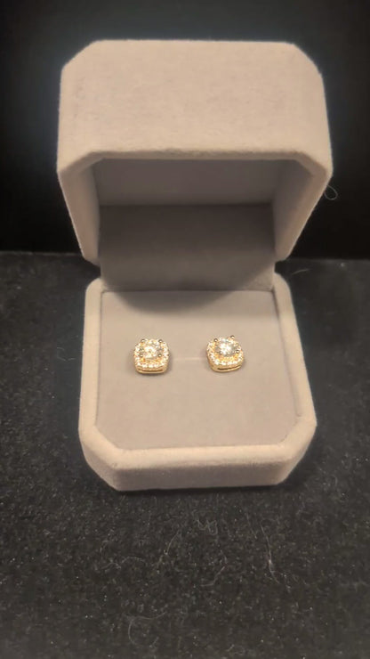 GRA Certified Moissanite Halo Stud Earrings – 18K Gold Plated Sterling Silver